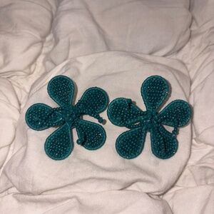 ✨ Free People Teal Beaded Flower Statement Stud Earrings ✨